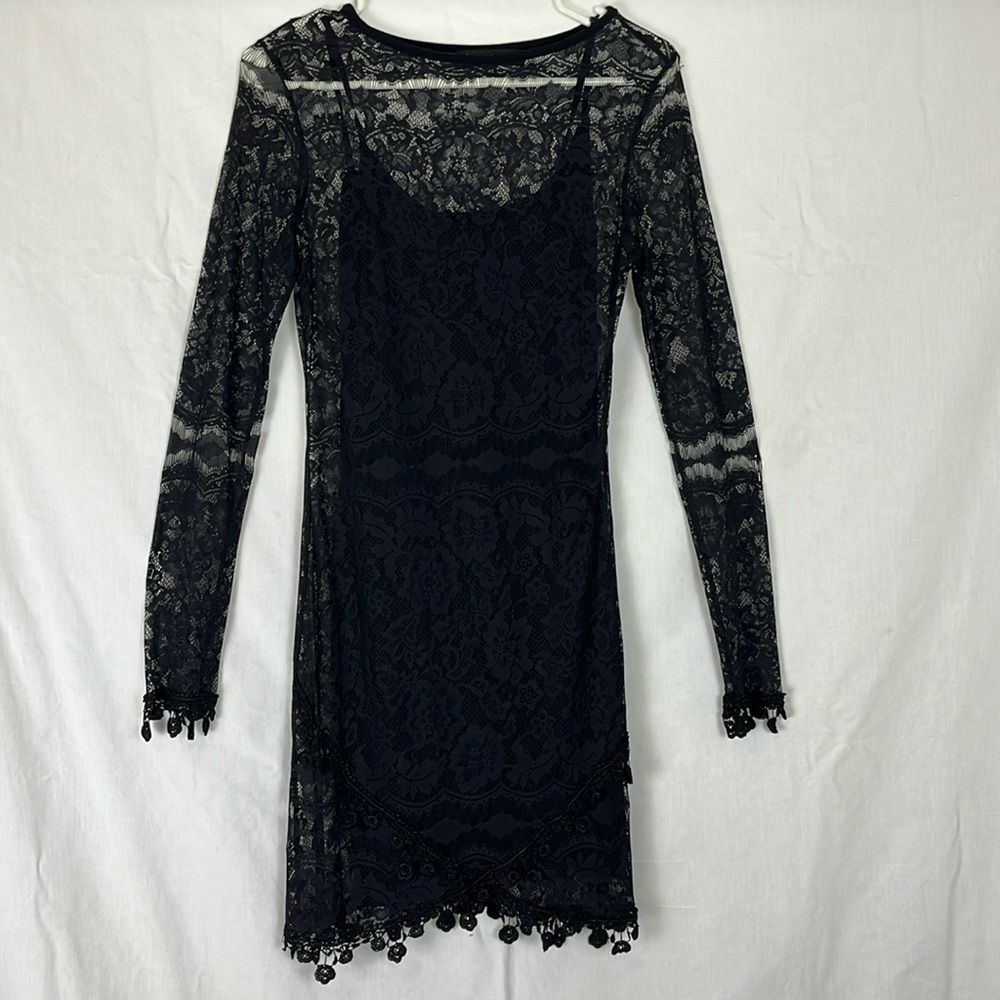 Black Lace For Love & Lemons Long Sleeve Mini Dress